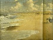 Peter Severin Kroyer stenbjerg strand med kunstnerens hustru marie kroyer malende oil painting